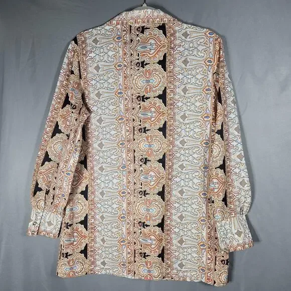 VTG Carole Sue Paisley Tunic Blouse L Multicolor Boho Festival Long Shirt Top - Picture 6 of 10